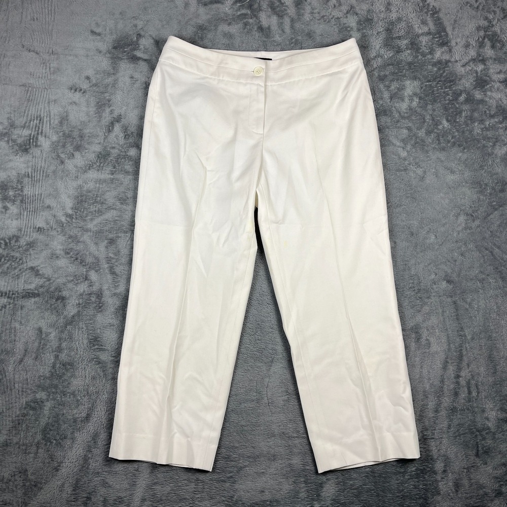 Talbots Crop Ankle Pants Womens 4P White Stretch Straight Leg Flat Front Travel